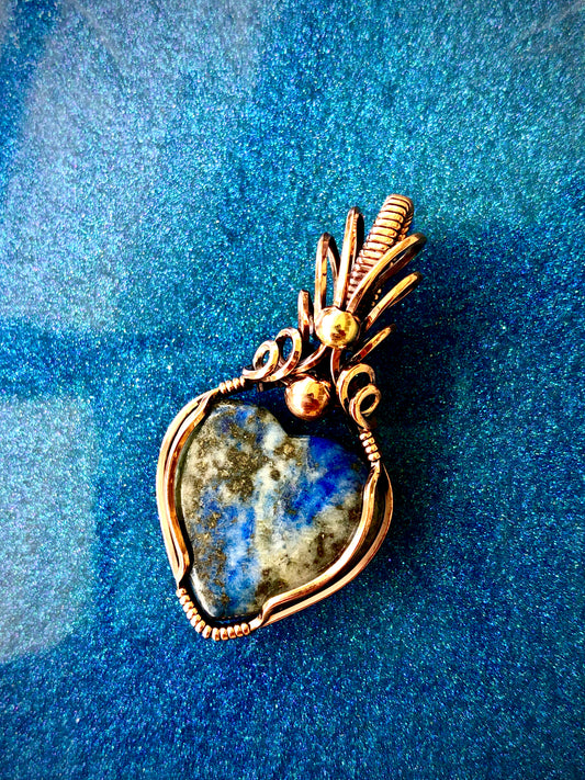 Lapis Lazuli Heart Wire Wrapped in Copper