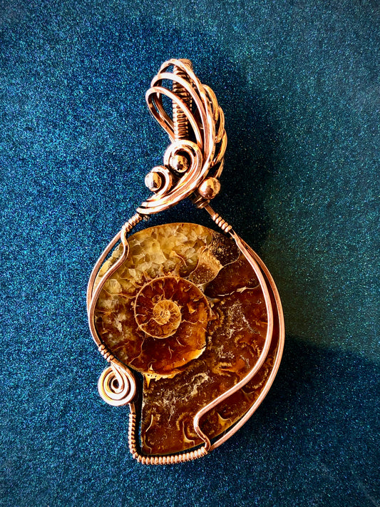 Ammonite Fossil Wire Wrapped in Copper
