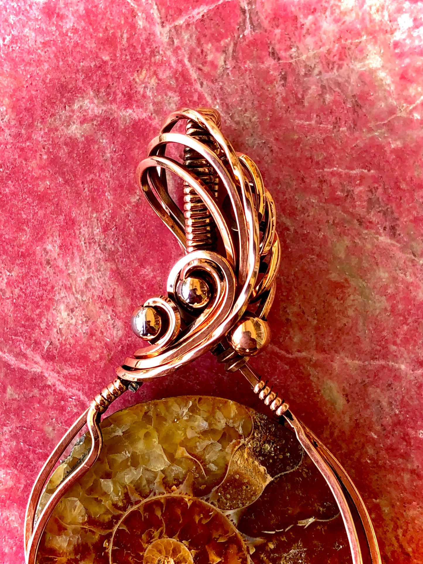 Ammonite Fossil Wire Wrapped in Copper