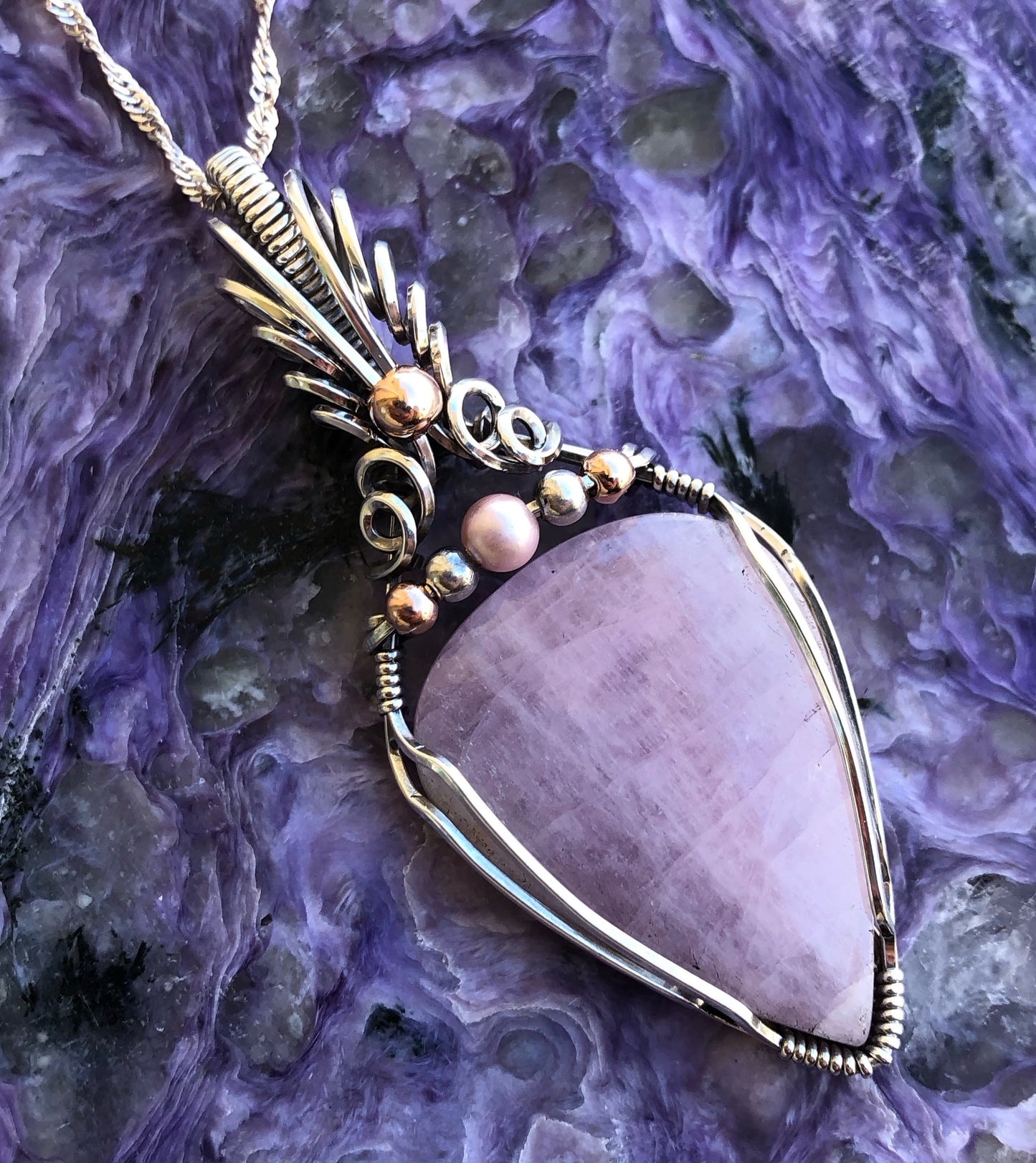 Kunzite Pink Pearl Sterling Silver Pendant