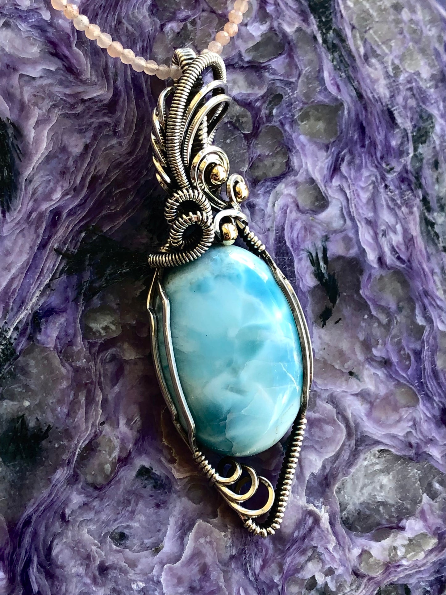 Larimar Sterling Silver Pendant Wire Wrapped with Love by Joseph
