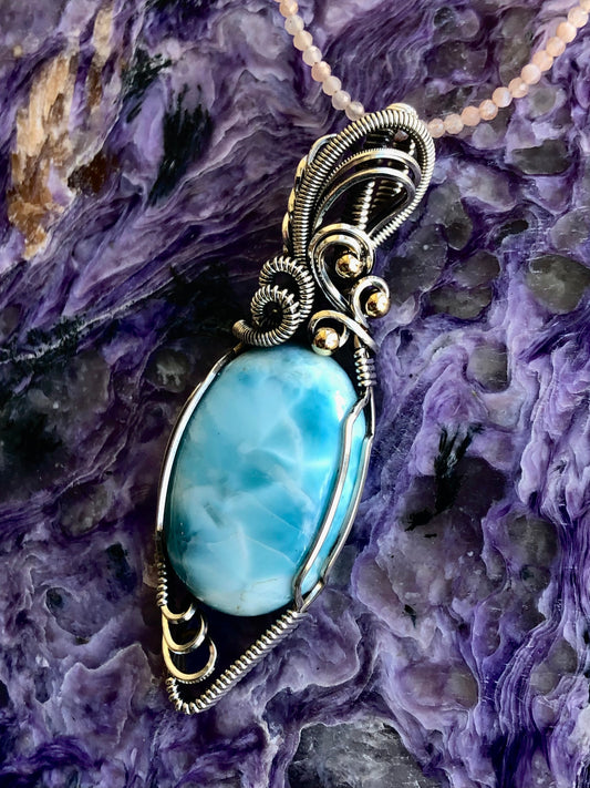 Larimar Sterling Silver Pendant Wire Wrapped with Love by Joseph