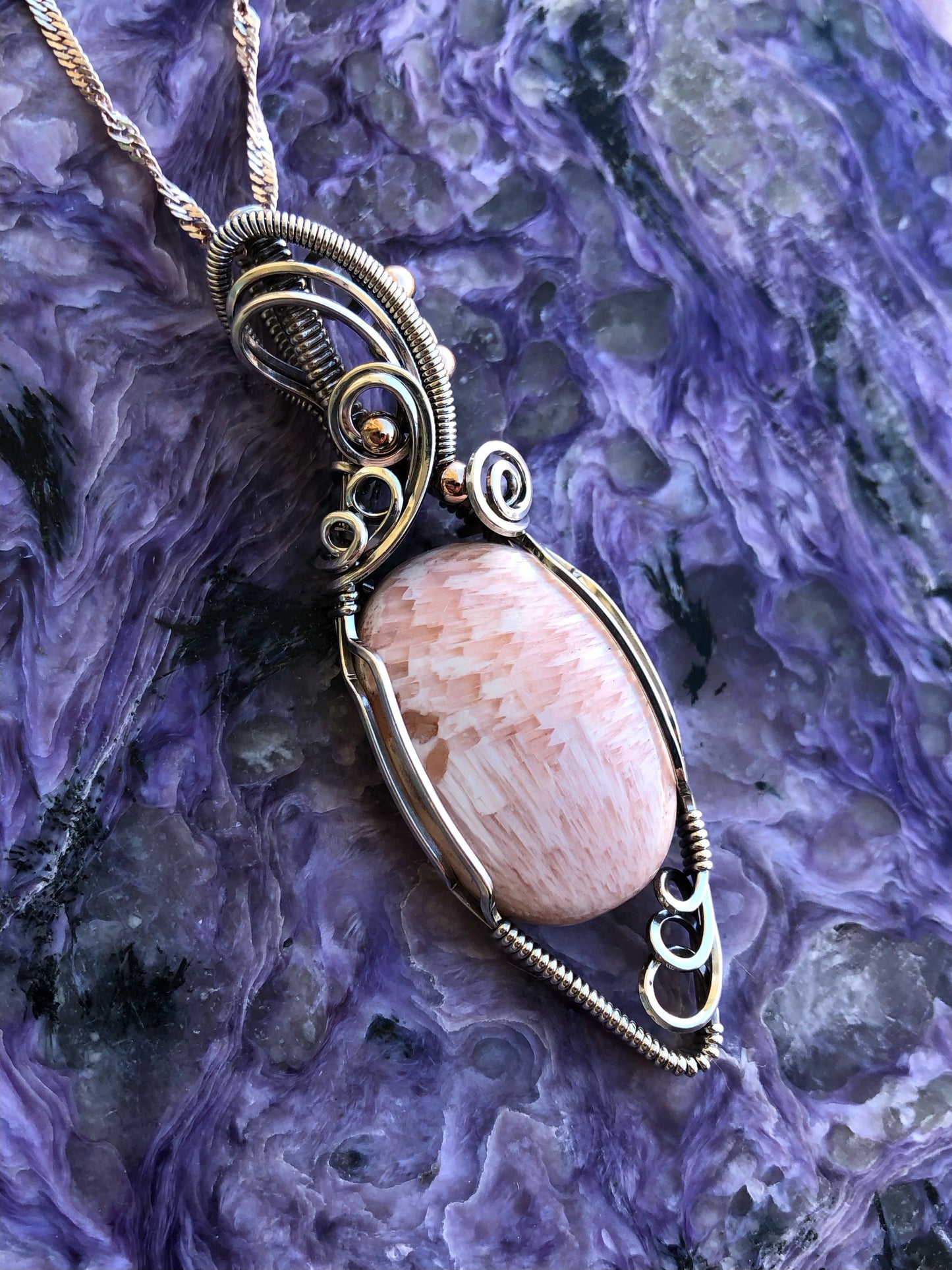 Pink Scolecite Sterling Silver Pendant