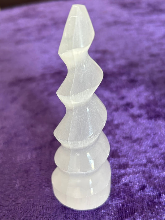 Spiral Unicorn Horn Satin Spar "Selenite" Towers