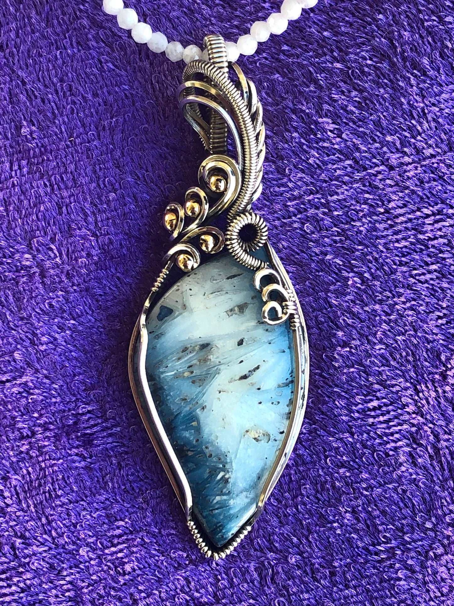 Blue Ice Glacierite Pendant Wire Wrapped with Love by Joseph