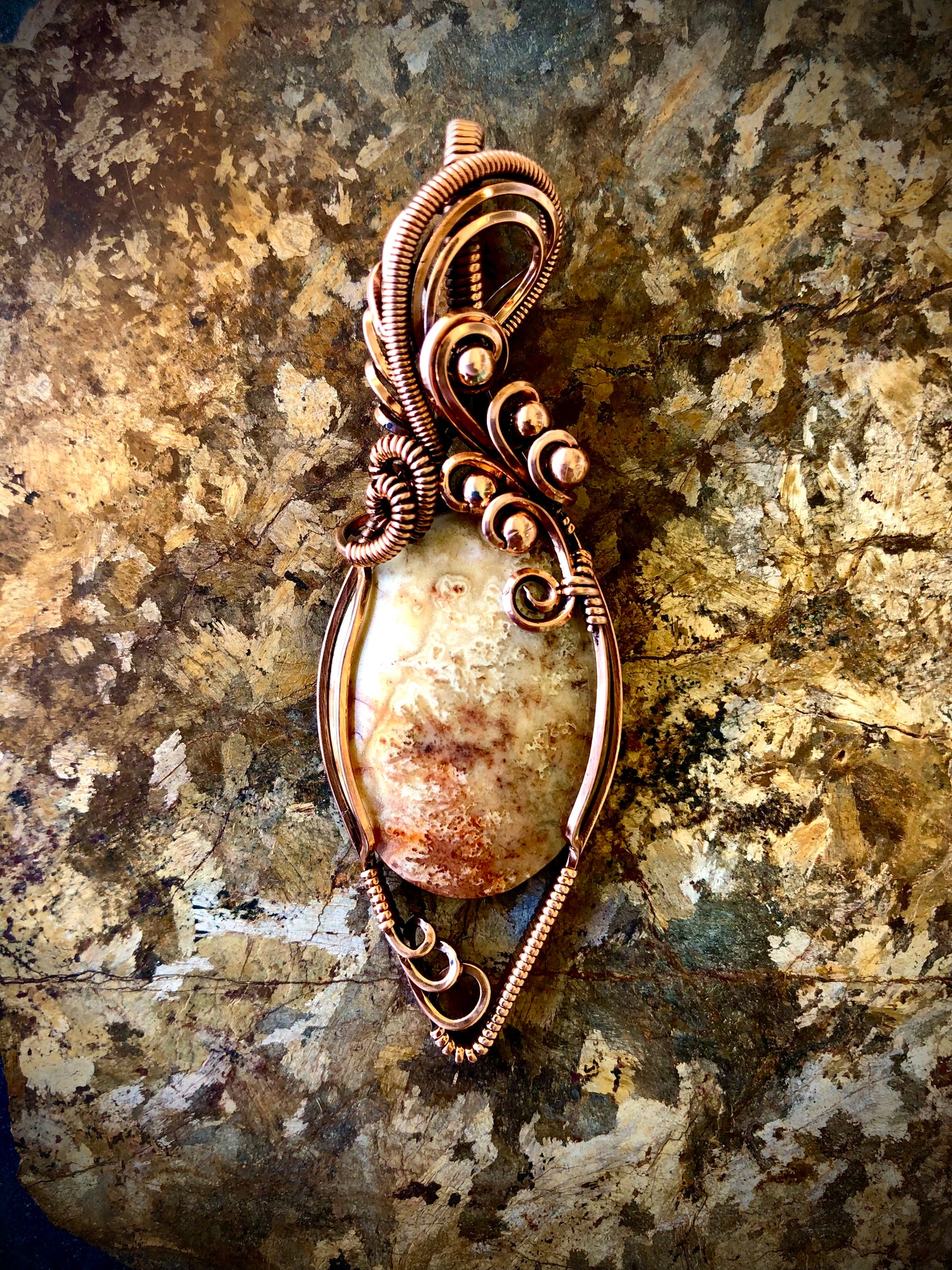 Crazy Lace Agate Wire Wrapped in Copper