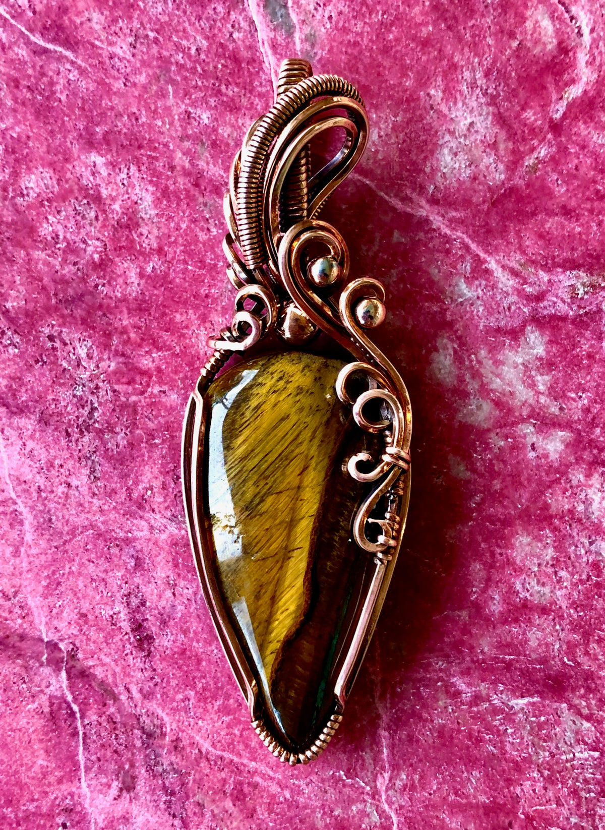 Tiger's Eye Wire Wrapped in Copper