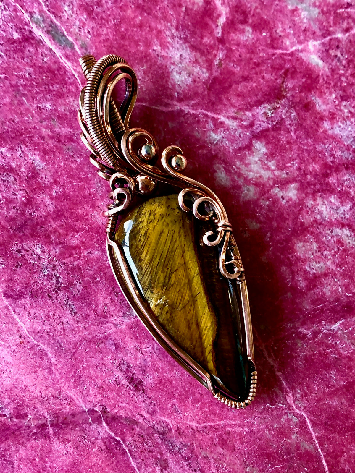 Tiger's Eye Wire Wrapped in Copper