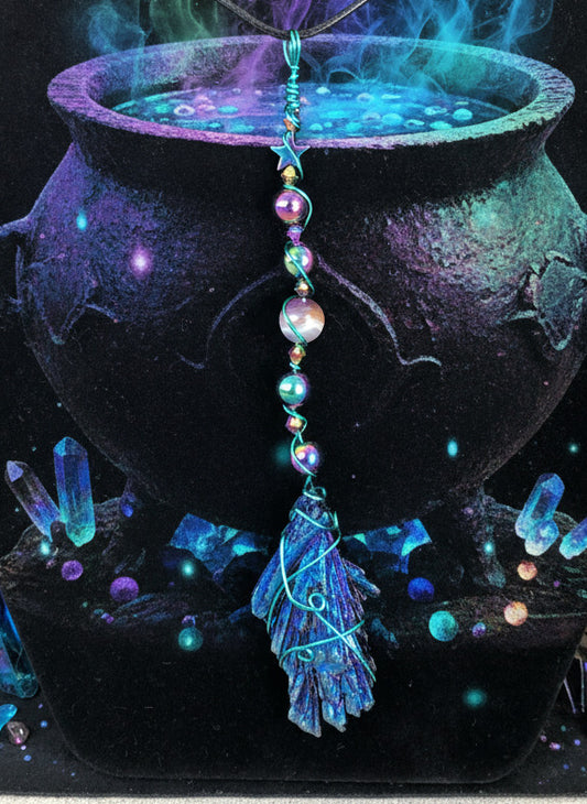Titanium Black Kyanite Witch's Broom: Joseph's Wire Wrap Exclusive