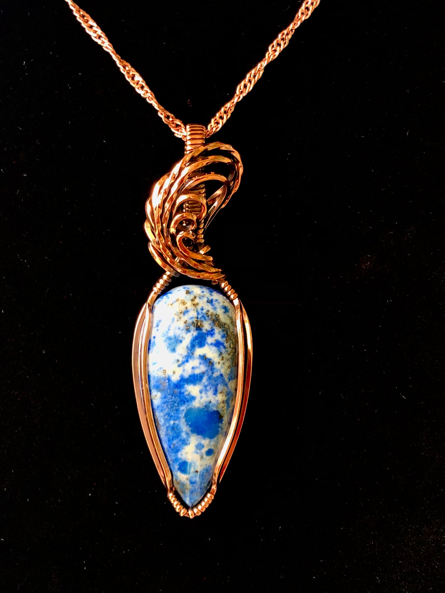 Lapis Lazuli Teardrop Wire Wrapped in Copper