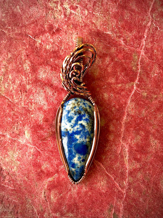 Lapis Lazuli Teardrop Wire Wrapped in Copper