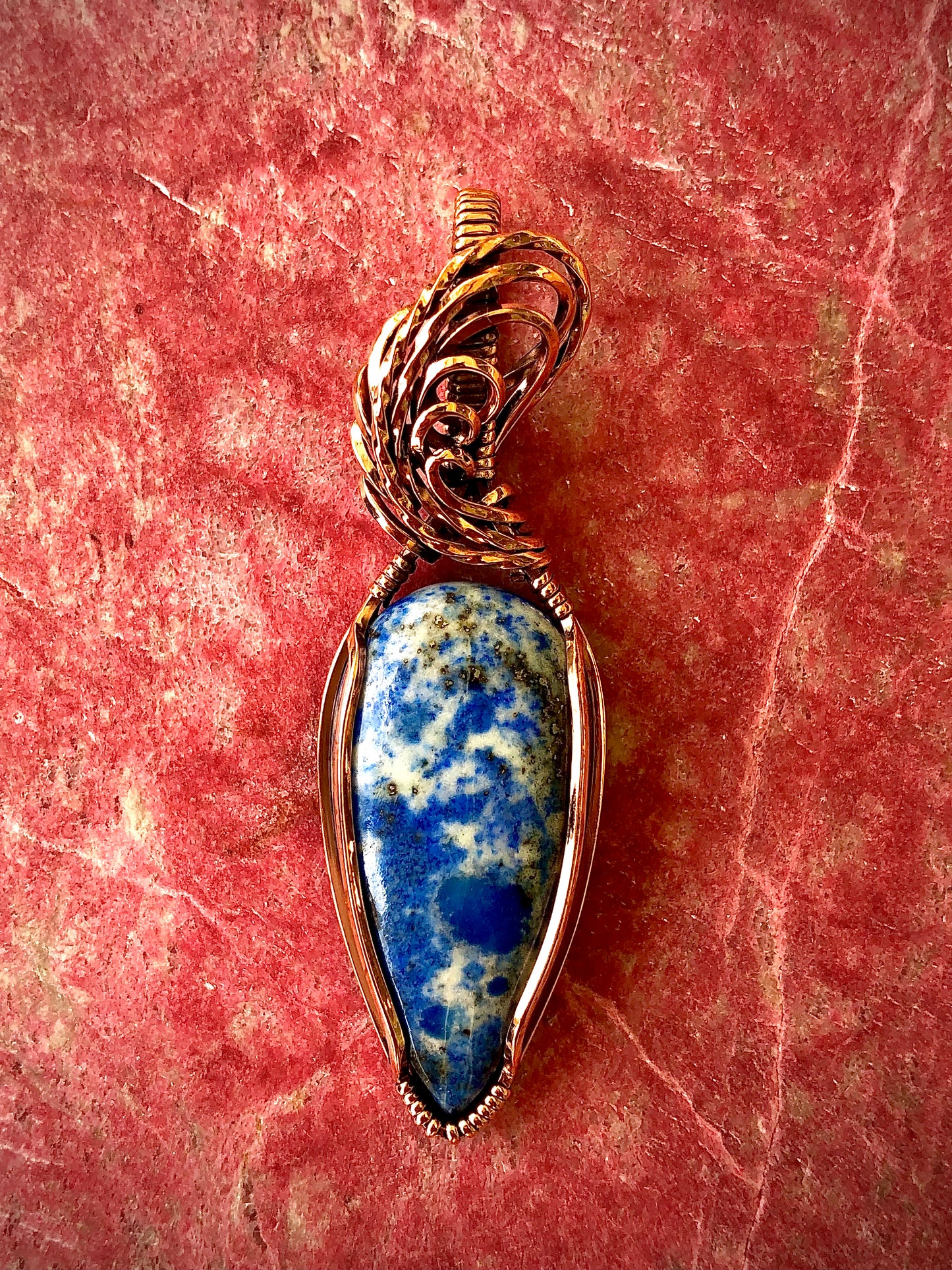 Lapis Lazuli Teardrop Wire Wrapped in Copper
