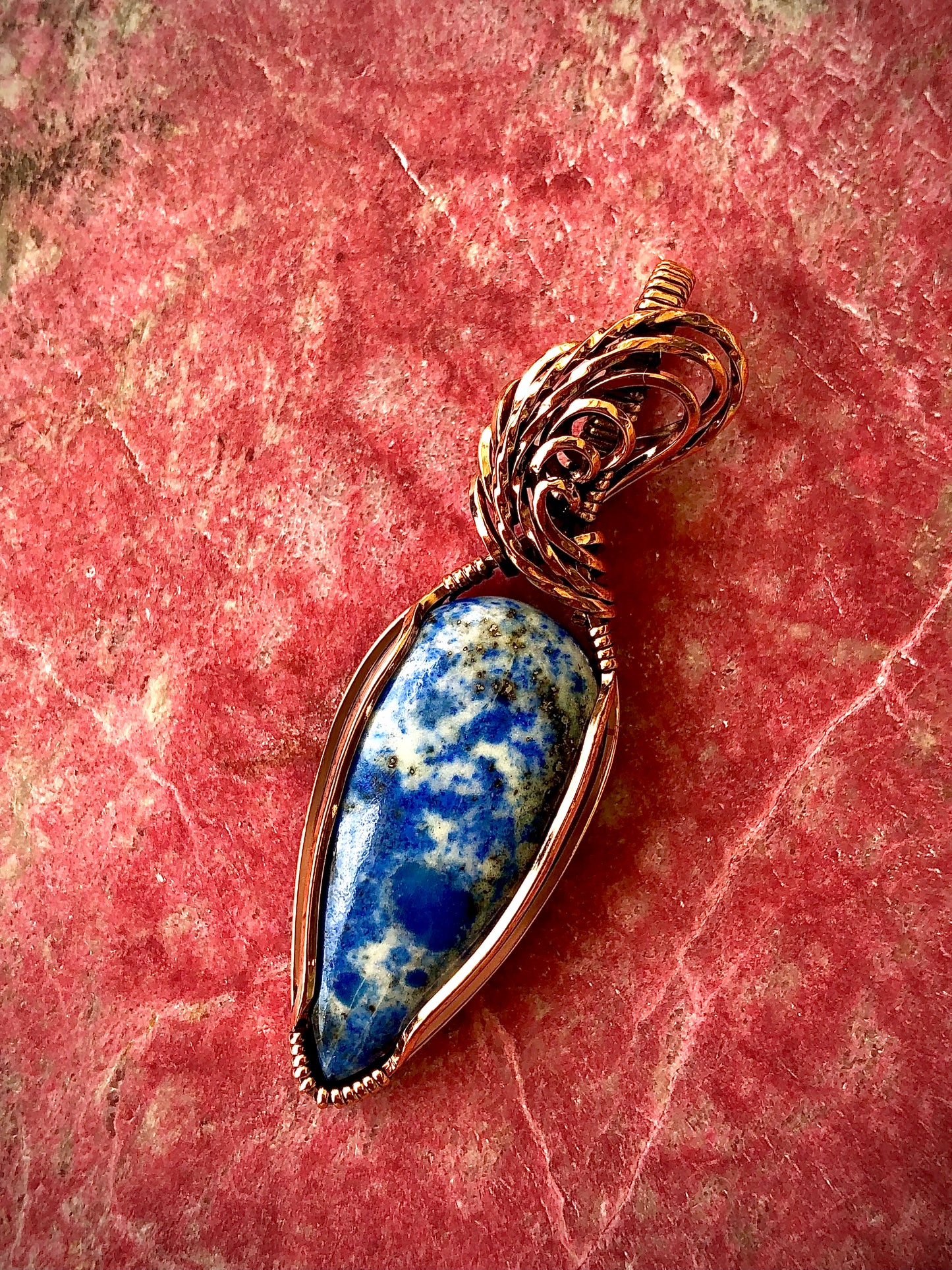 Lapis Lazuli Teardrop Wire Wrapped in Copper