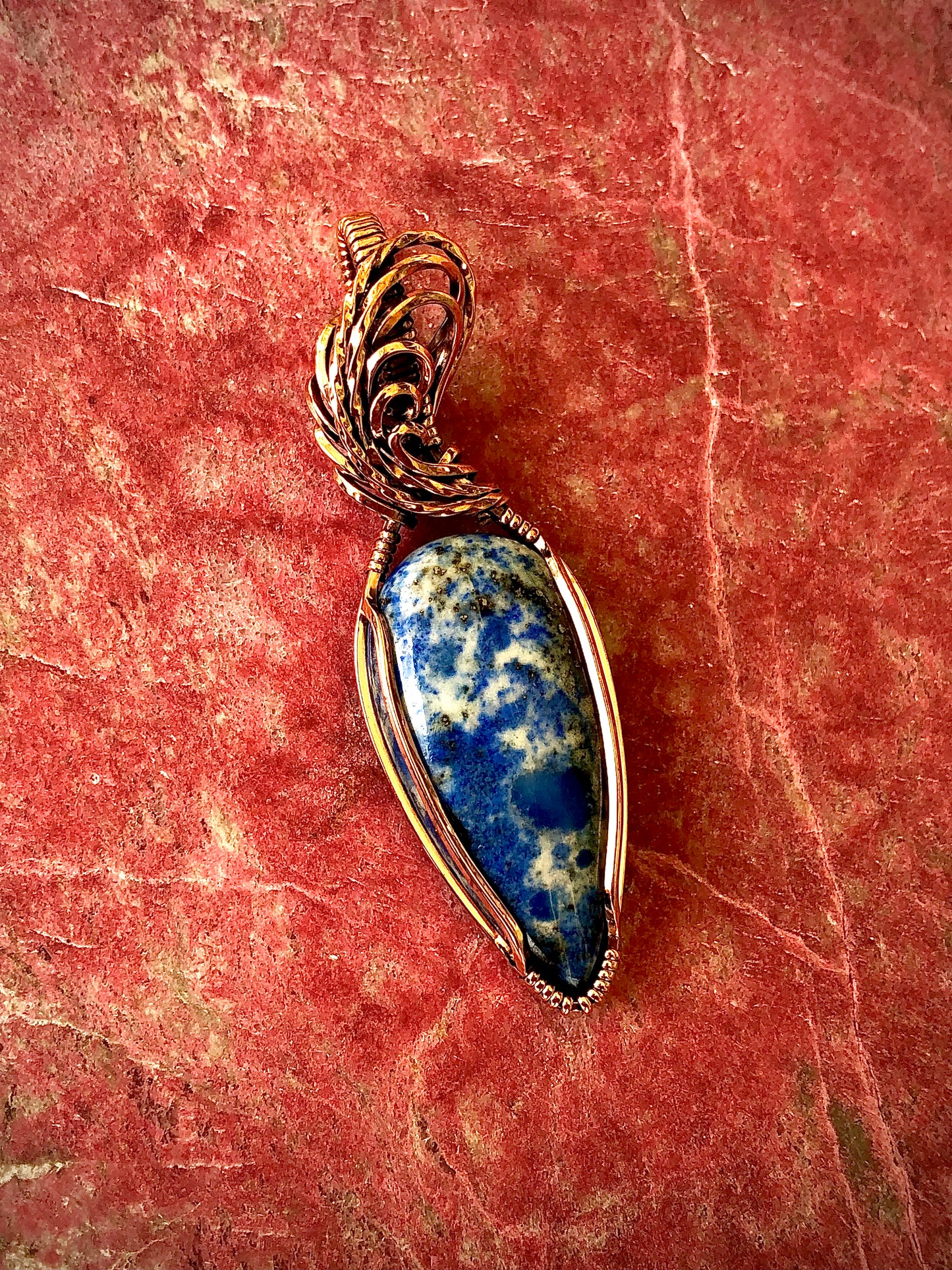 Lapis Lazuli Teardrop Wire Wrapped in Copper