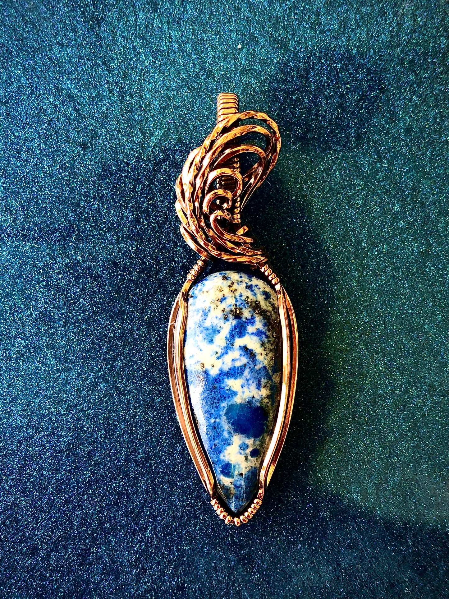Lapis Lazuli Teardrop Wire Wrapped in Copper