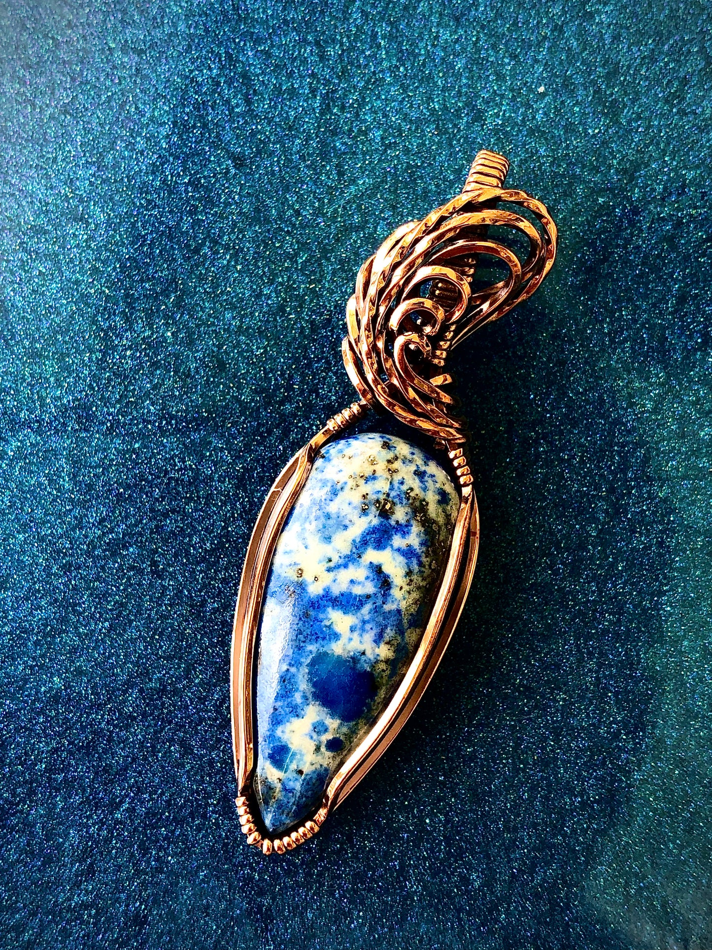 Lapis Lazuli Teardrop Wire Wrapped in Copper
