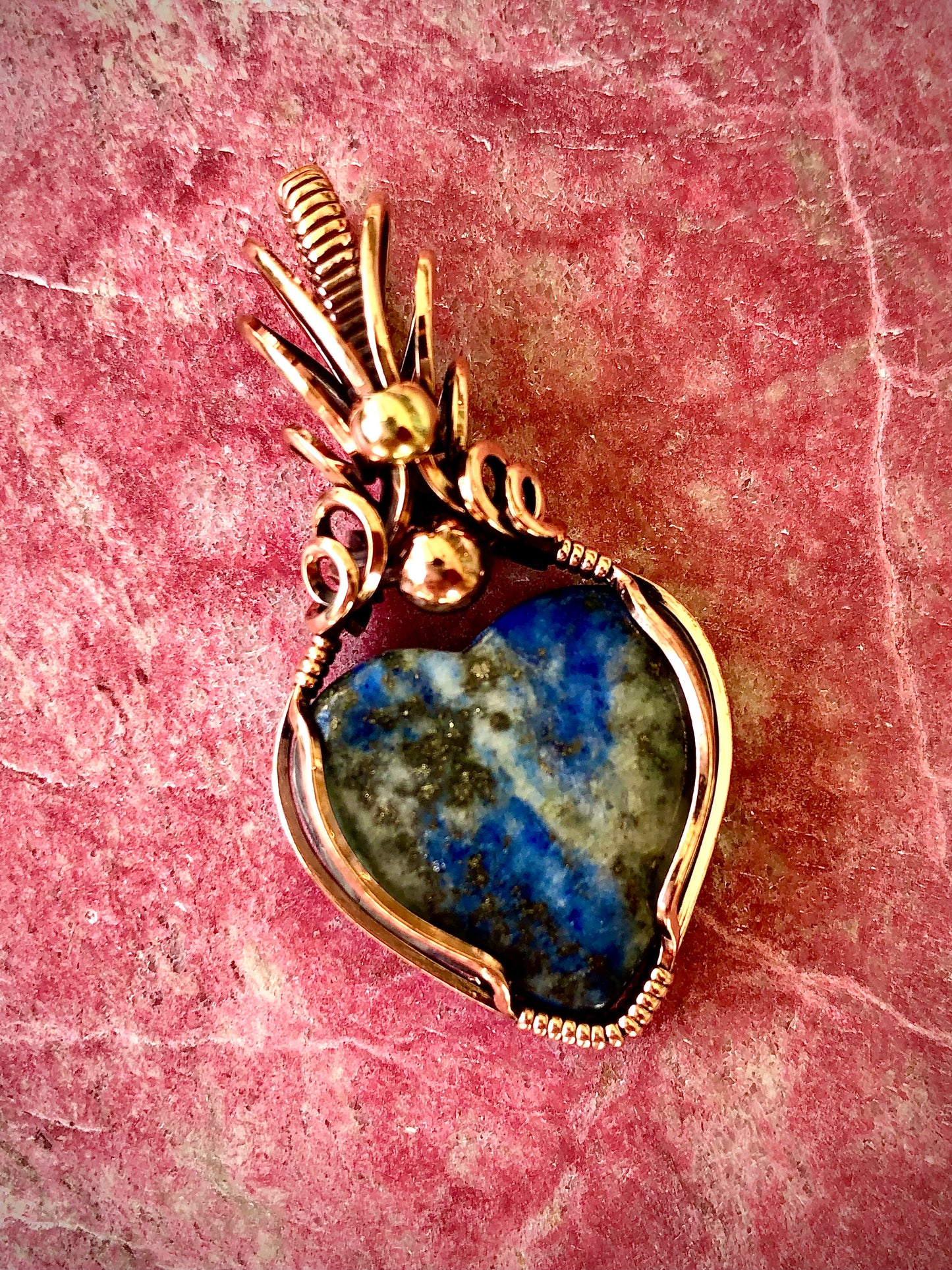 Lapis Lazuli Heart Wire Wrapped in Copper