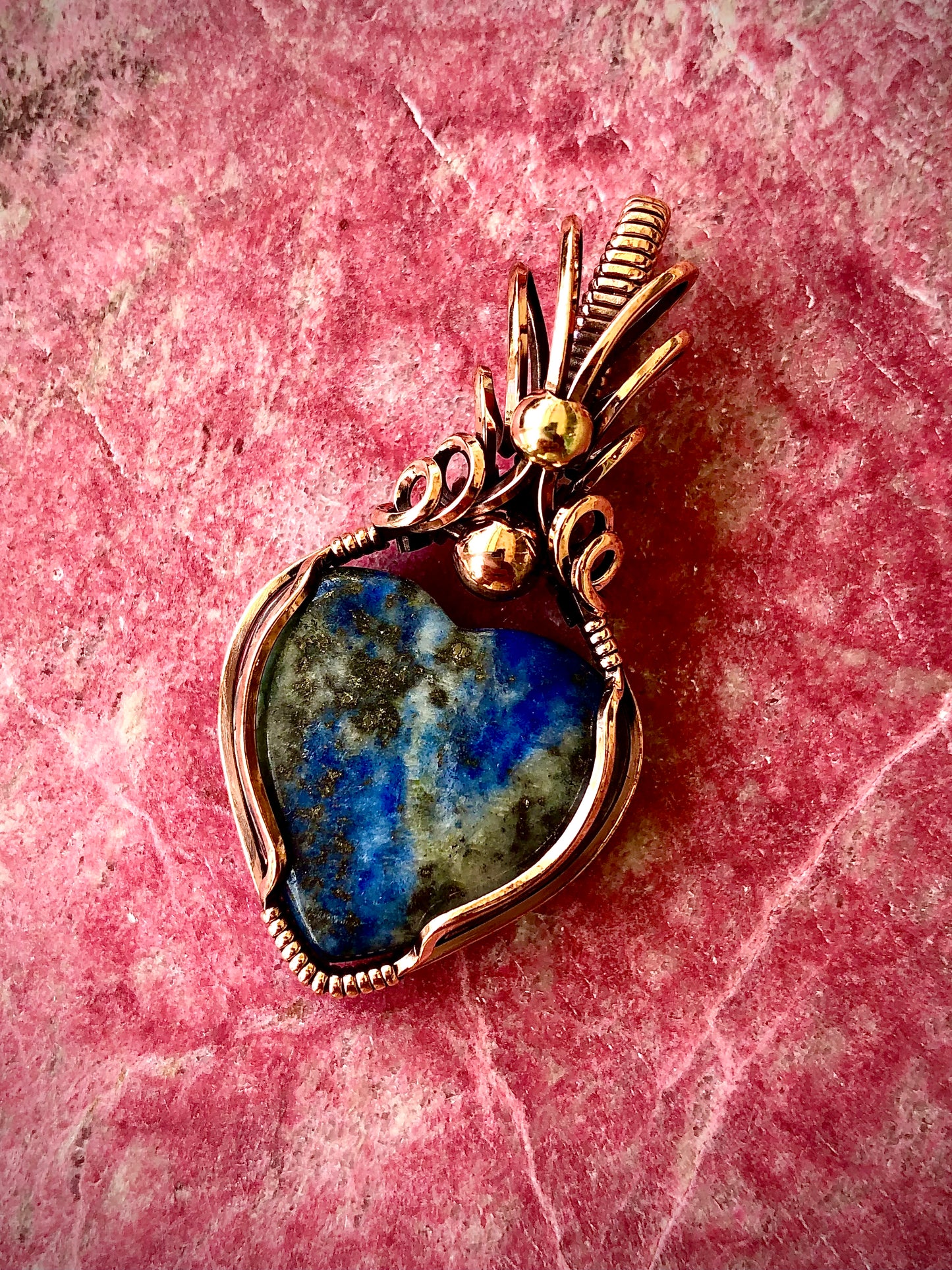 Lapis Lazuli Heart Wire Wrapped in Copper