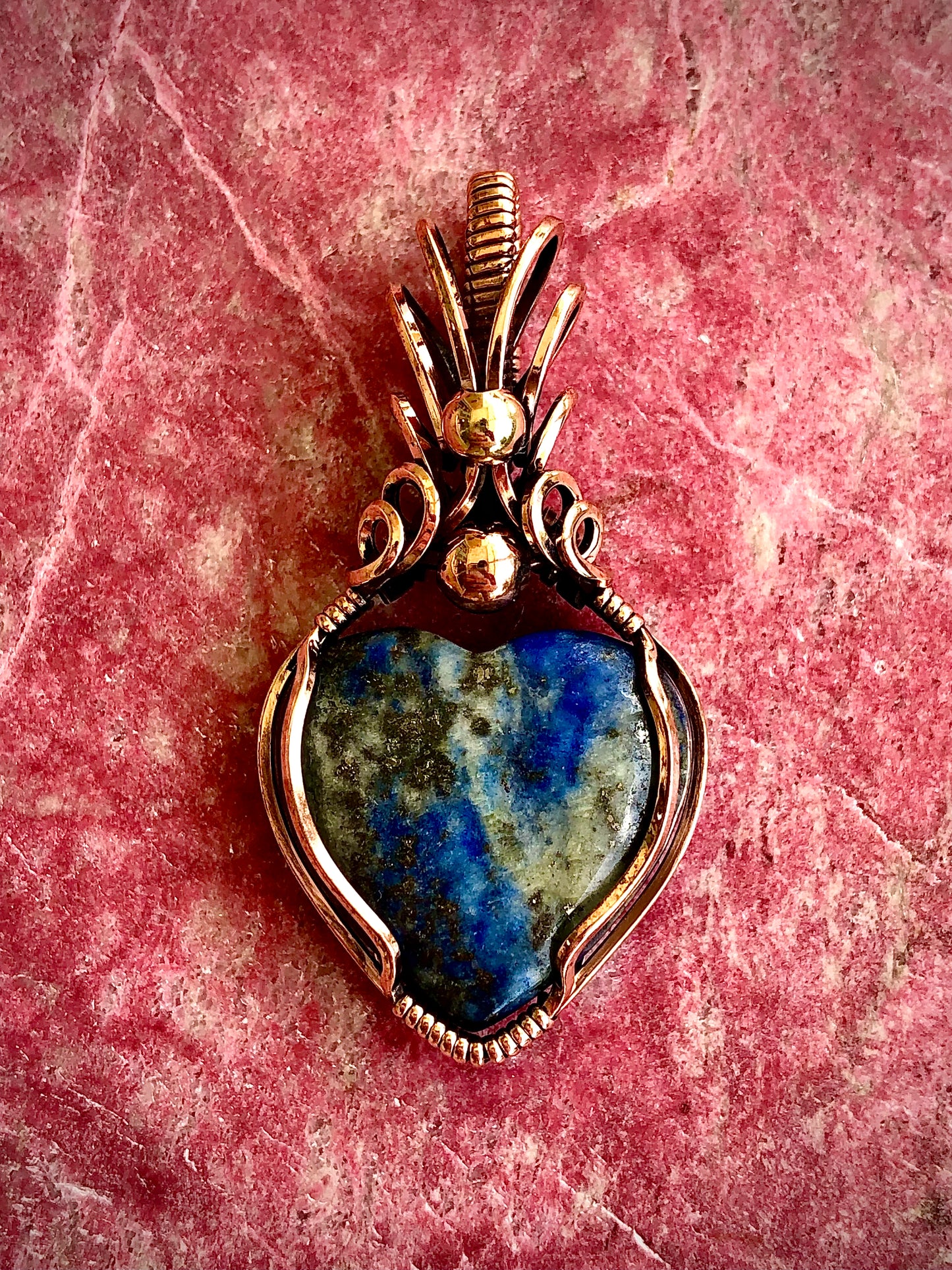 Lapis Lazuli Heart Wire Wrapped in Copper