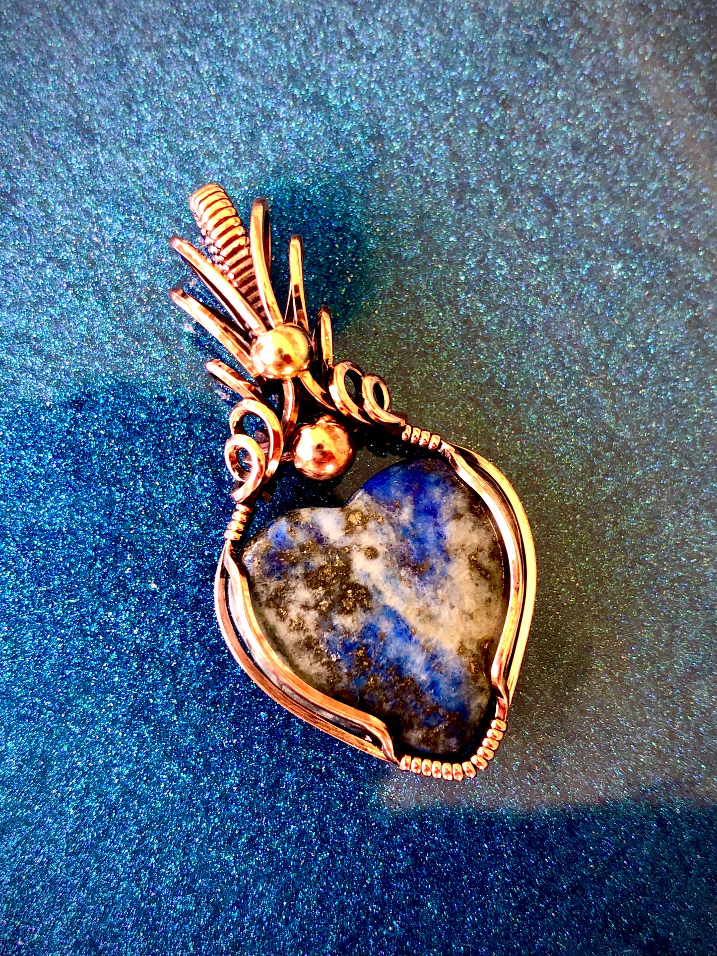 Lapis Lazuli Heart Wire Wrapped in Copper
