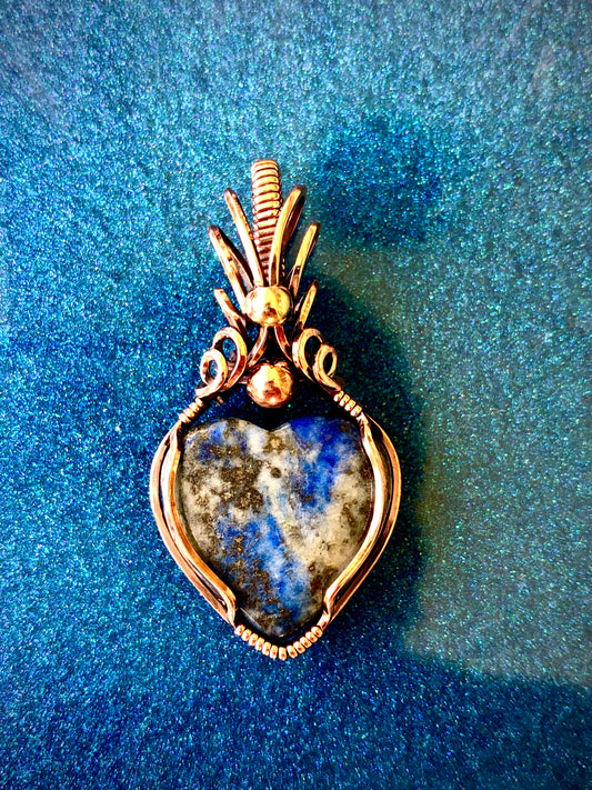 Lapis Lazuli Heart Wire Wrapped in Copper