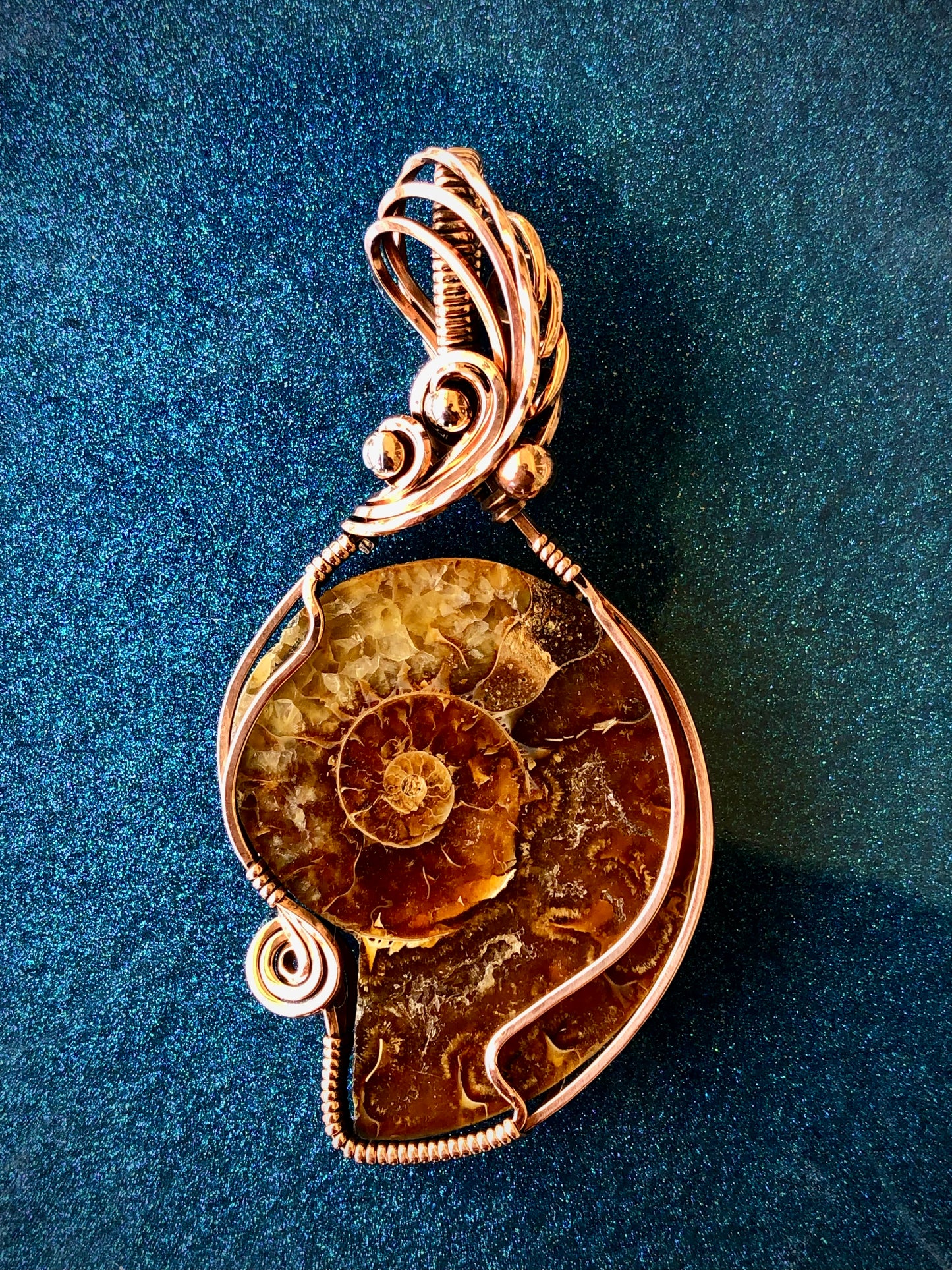 Ammonite Fossil Wire Wrapped in Copper