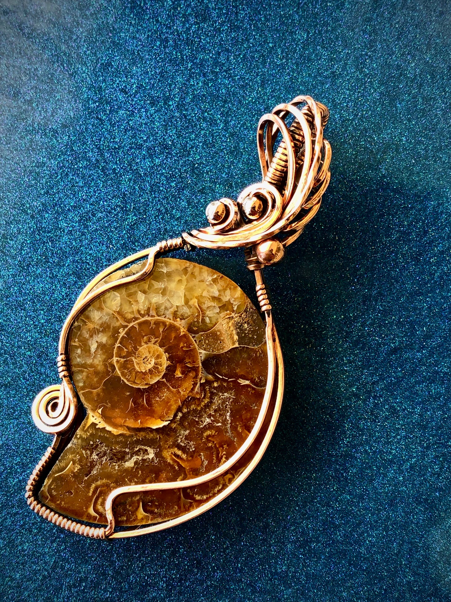 Ammonite Fossil Wire Wrapped in Copper