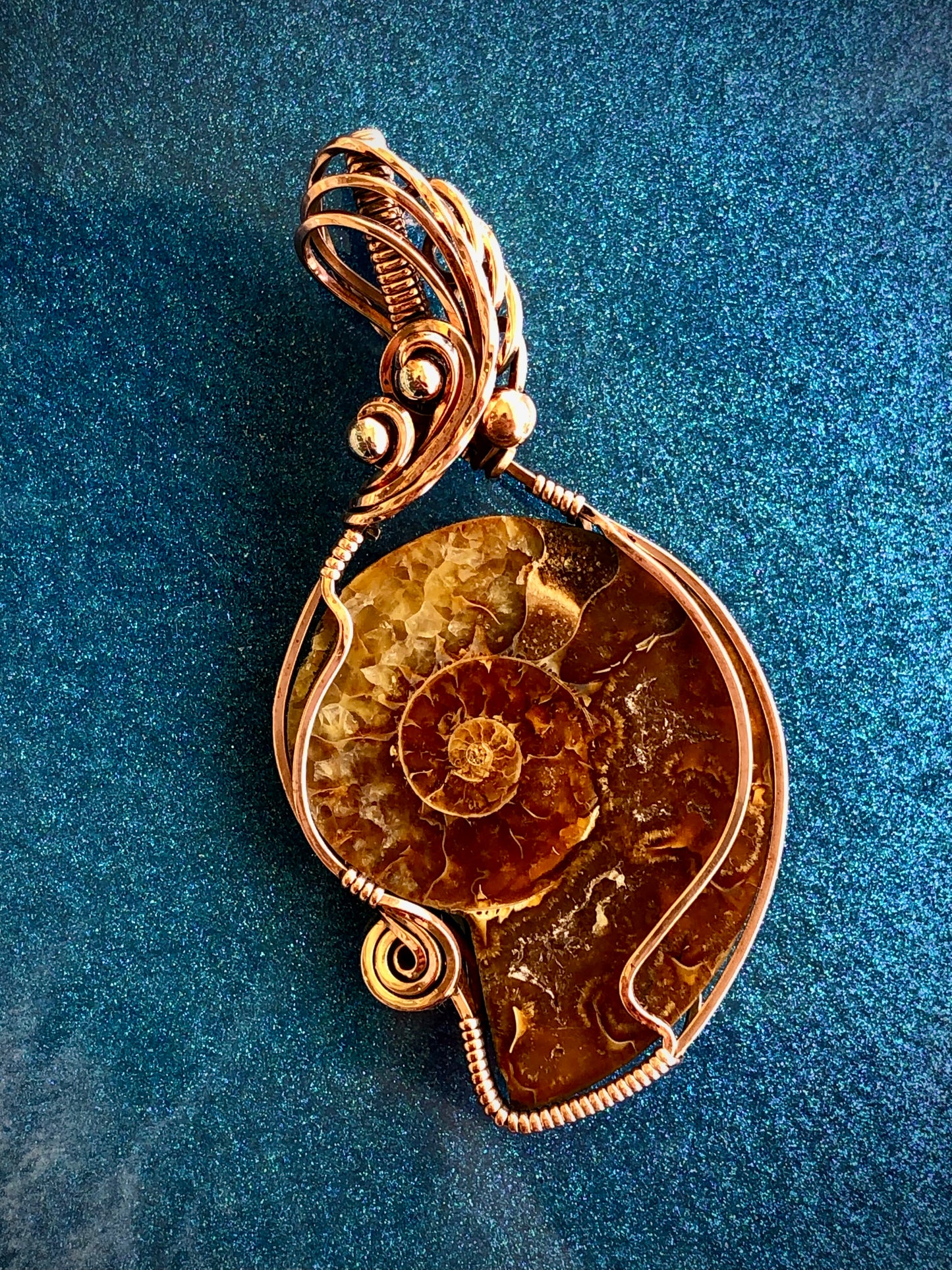 Ammonite Fossil Wire Wrapped in Copper