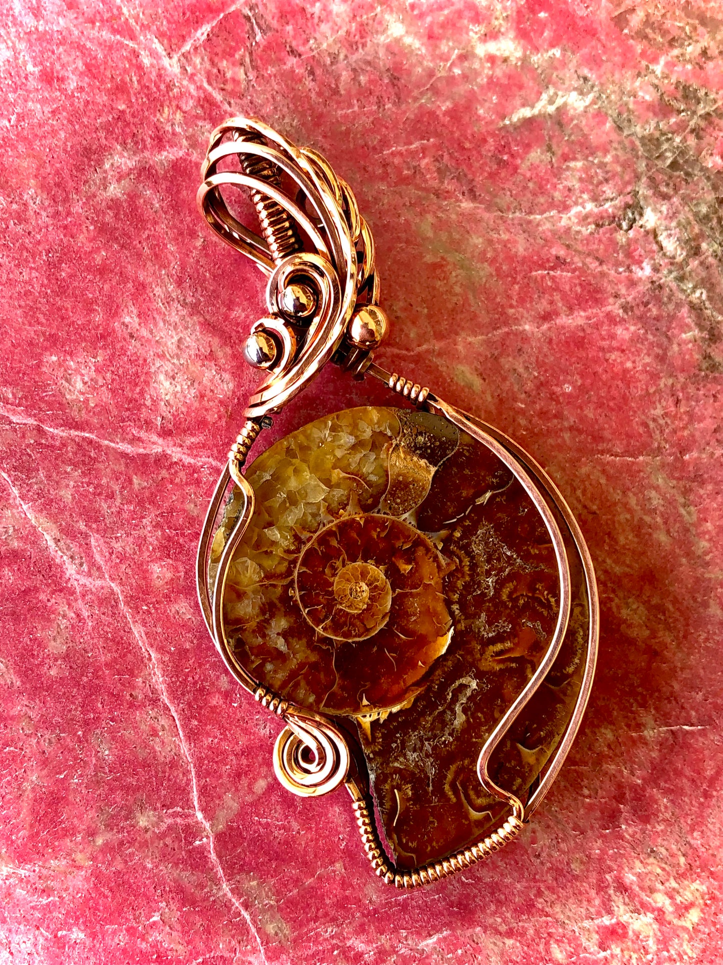 Ammonite Fossil Wire Wrapped in Copper