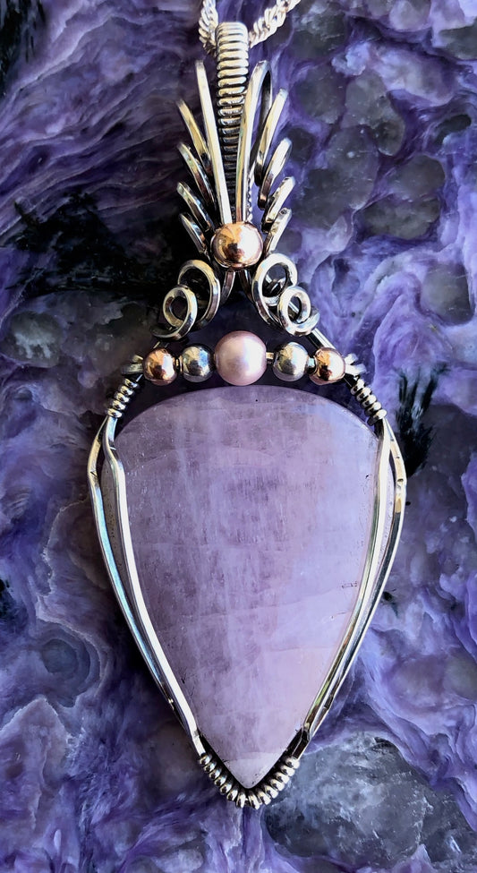 Kunzite Pink Pearl Sterling Silver Pendant