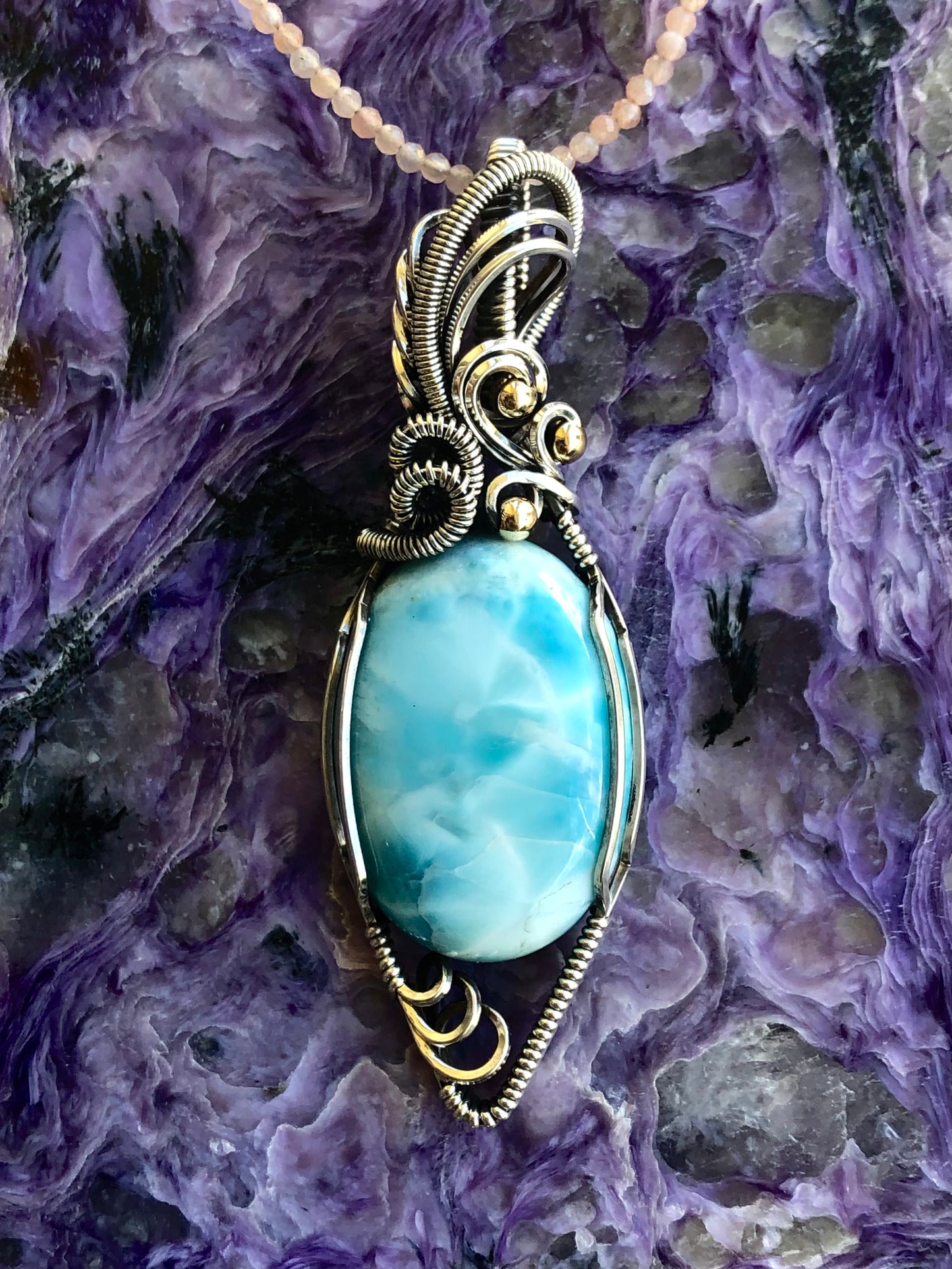 Larimar Sterling Silver Pendant Wire Wrapped with Love by Joseph