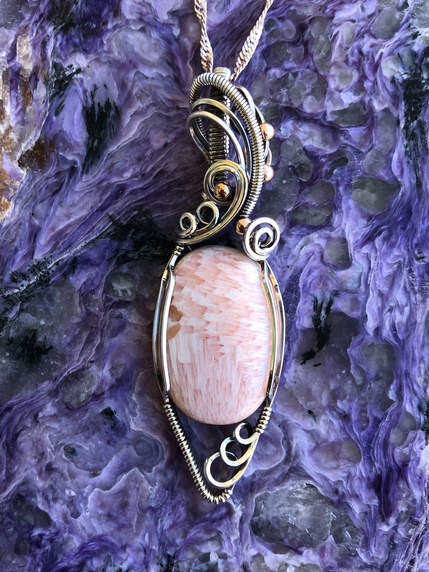 Pink Scolecite Sterling Silver Pendant