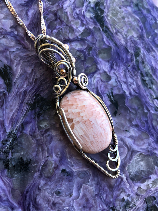 Pink Scolecite Sterling Silver Pendant