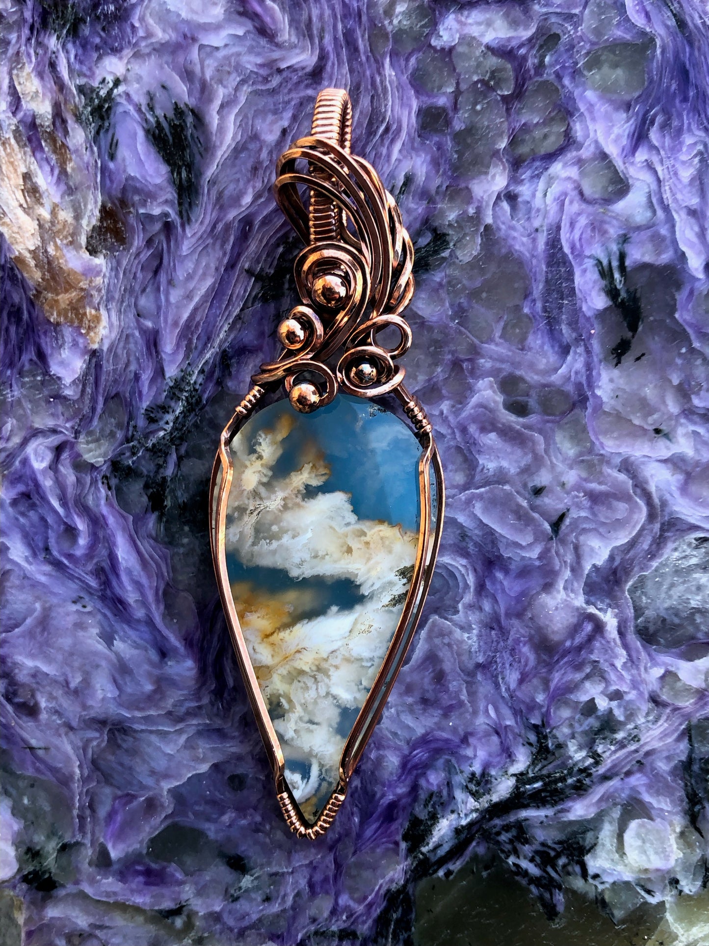 Plume Agate Wire Wrapped in Copper