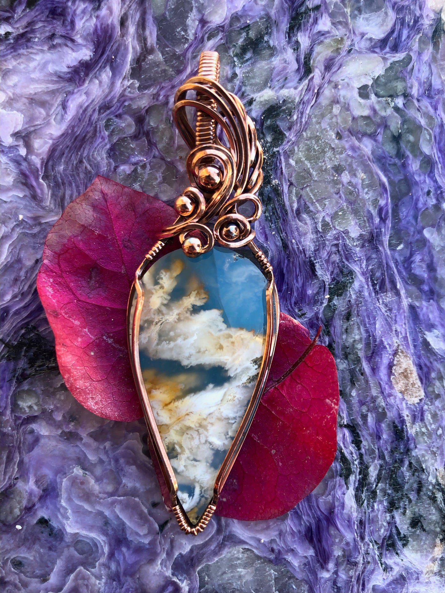 Plume Agate Wire Wrapped in Copper
