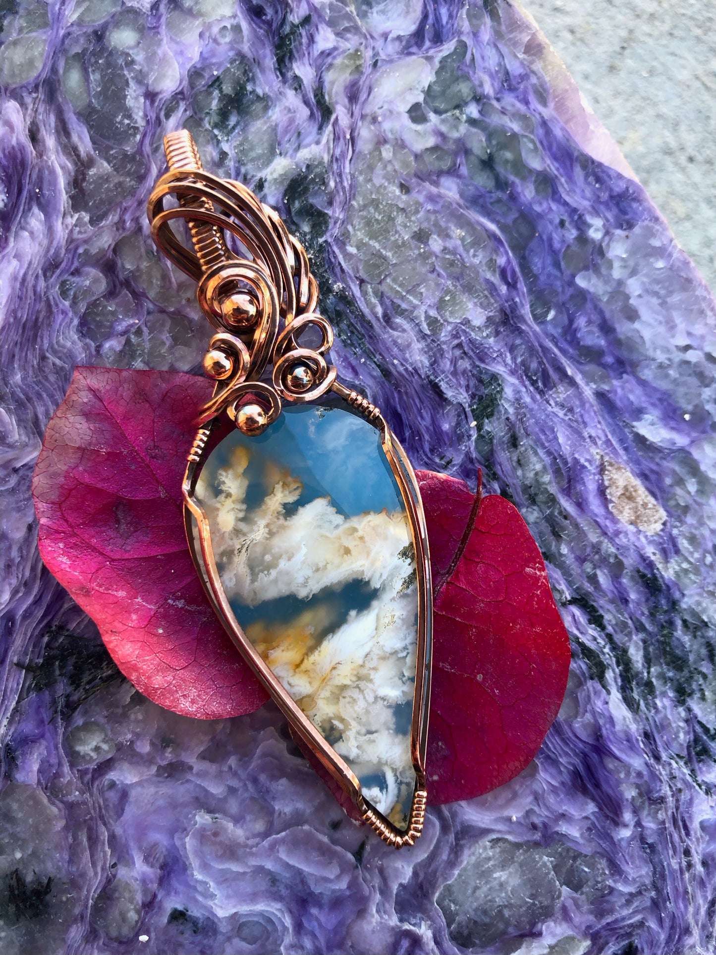 Plume Agate Wire Wrapped in Copper