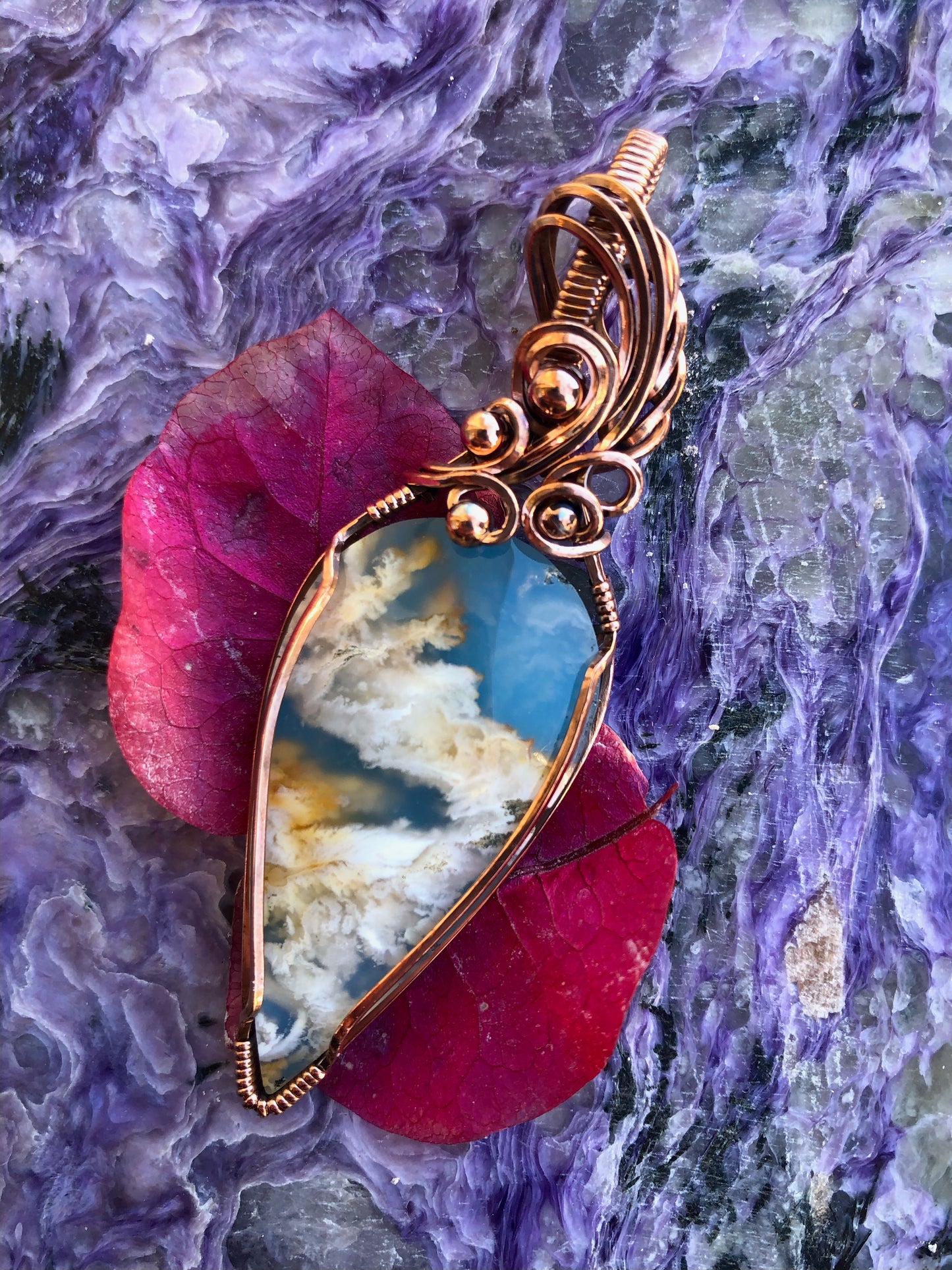 Plume Agate Wire Wrapped in Copper