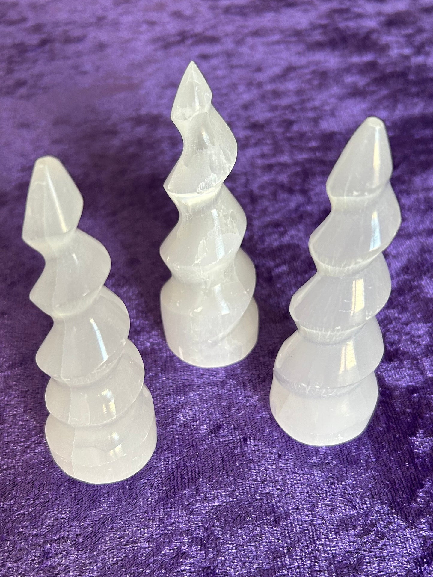 Spiral Unicorn Horn Satin Spar "Selenite" Towers